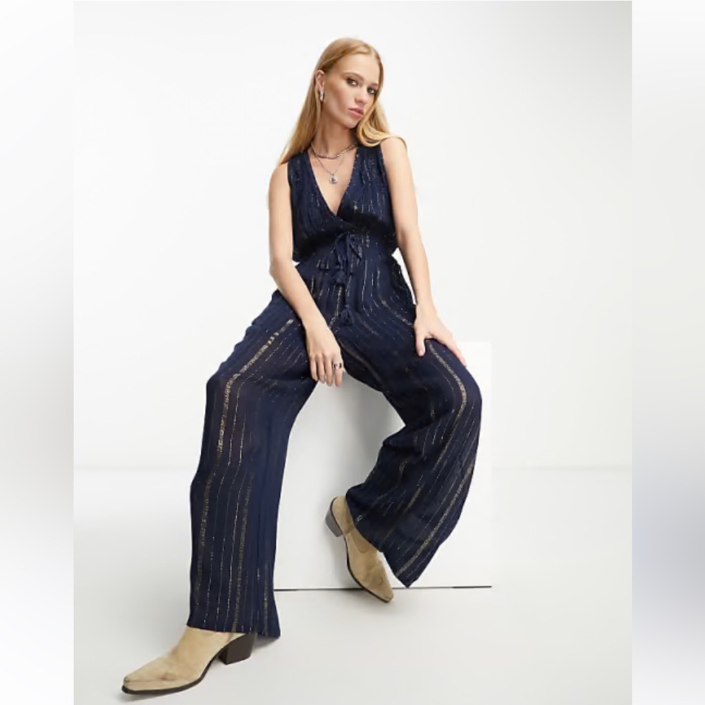 NWT Raga Navy and Gold Striped Jumpsuit